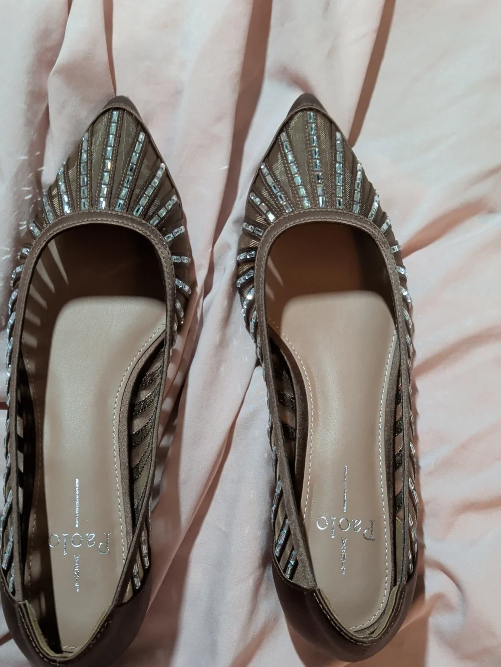 Paolo Chocolate Brown Rhinestone-Trim Pointed Flats